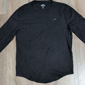 Hollister Men's Black Long-Sleeve Crew with Embroidered Logo